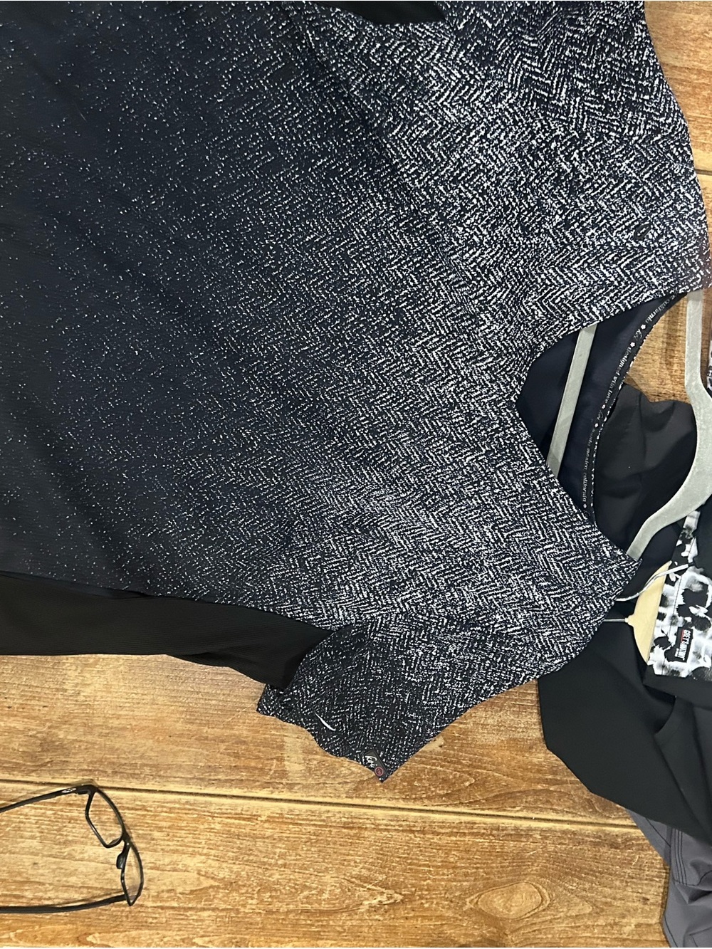 Navy Tweed-Look Sparkle Top